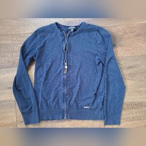 Ellen Tracy Navy Blue embellished zip up sweater sz M